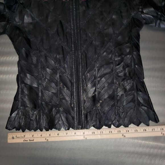 Vintage Stillman Studio NY 90s Y2K Leather Leaf Black Mesh Zip Mock Neck Jacket - Picture 8 of 12